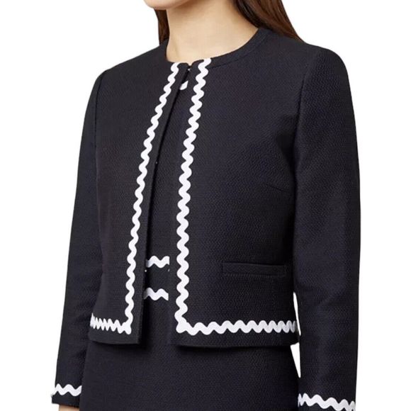 Hobbs London Womens Blazer Jacket Sz  6 Melonie Textured White Trim Cropped - Picture 1 of 15